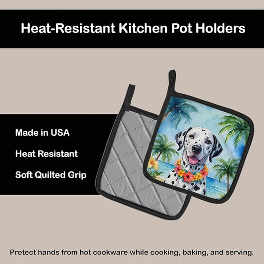 Caroline's Treasures Dalmatian Luau Pair of Pot Holders Kitchen Heat Resistant Pot Holders Sets Oven Hot Pads for Cooking Baking BBQ, 7 1/2 x 7 1/2
