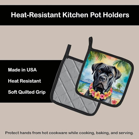 Caroline's Treasures Cane Corso Luau Pair of Pot Holders Kitchen Heat Resistant Pot Holders Sets Oven Hot Pads for Cooking Baking BBQ, 7 1/2 x 7 1/2