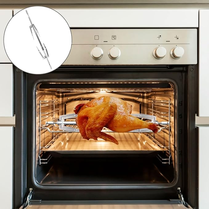 ABOOFAN Stainless Steel Rotisserie Fork for Air Fryer Grill Roasted Chicken Holder with Stable Bracket for Bbq Outdoor Cooking 15.74X1.77X0.98 Inches