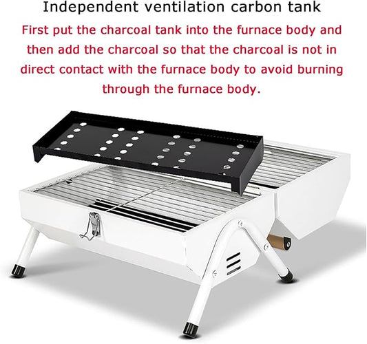Portable Stainless Steel Barbecue Grill, Dual-Purpose Charcoal Grill for Grilling and Grilling, Suitable for Garden Outdoor Cooking, Barbecue, Camping and Picnic (Color : White)
