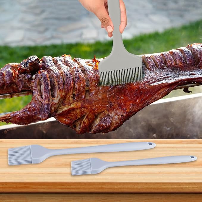 LELE LIFE 3 Sizes Silicone Basting Brush, Extra Large Heat Resistant Pastry Brush Spread Oil Butter Sauce Marinade for BBQ Grilling Baking Kitchen Food Cooking (Grey)