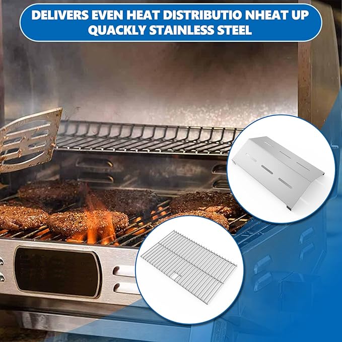 SafBbcue SST18L Heat Plates and Grates Grill Replacement Parts for Smoke Hollow SH19030819 SH19032719 SH19032319 SH19032419 SH19032519 Grill Accessories Flame Tamer, Stainless Steel