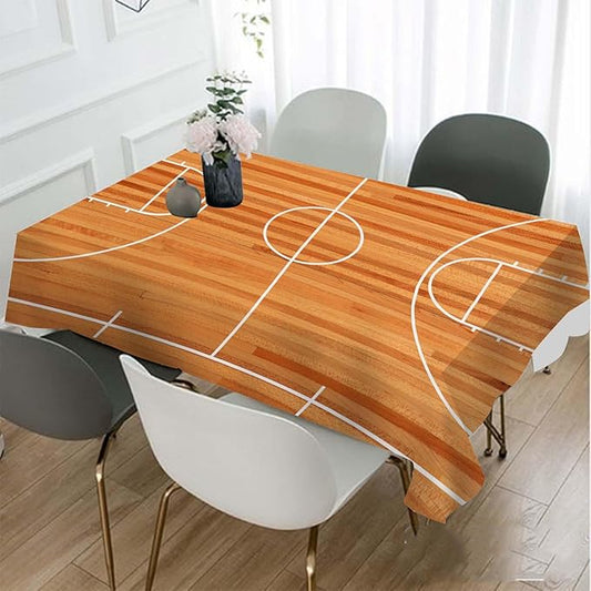 TKS MITLAN Basketball Court Decorative Rectangle Tablecloth Parquet Indoor Court Polyester Table Cloths Kitchen Table Cover for Dining BBQ Picnic Coffee Table 60 x 84 Inch 6-8 Seats