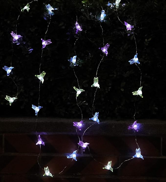 WSgift Solar Hummingbird String Lights, 15.8 Ft 30 Warm White LED Outdoor Waterproof Bird Fairy String Lights for Garden Yard Outdoor Decorations