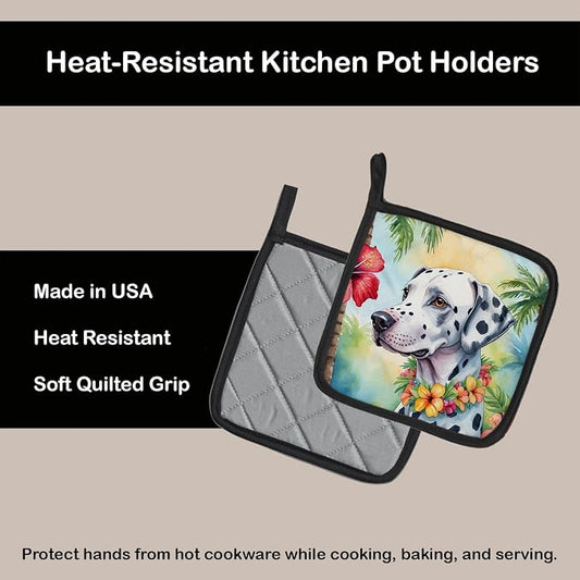 Caroline's Treasures Dalmatian Luau Pair of Pot Holders Kitchen Heat Resistant Pot Holders Sets Oven Hot Pads for Cooking Baking BBQ, 7 1/2 x 7 1/2