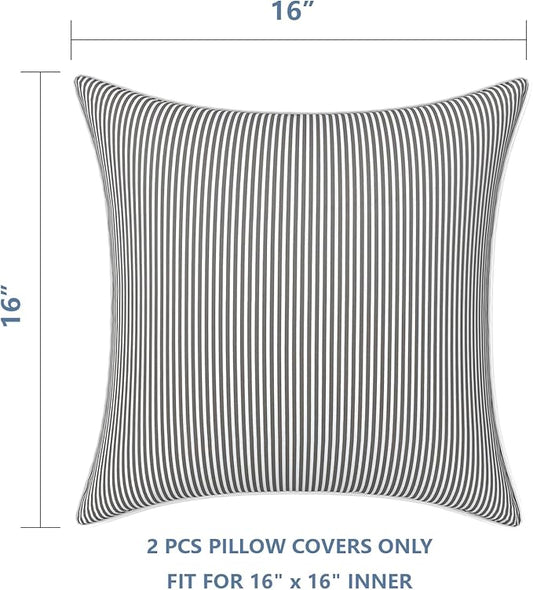 LVTXIII Outdoor Throw Pillow Covers Waterproof Tropic Accent Pillow Cases Fluffy Outdoor Cushion Covers for Garden and Patio Furniture Decoration, 16x16, 2 Pack, Strip Grey