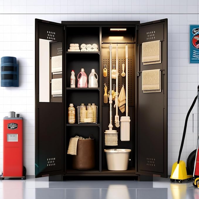 YITAHOME 71" Metal Garage Storage Cabinet with Adjustable Shelves, Black | Built-in Pegboard, Adjustable Shelves, Heavy-Duty Metal, for Garage Gym Basement Warehouse, Easy Assembly