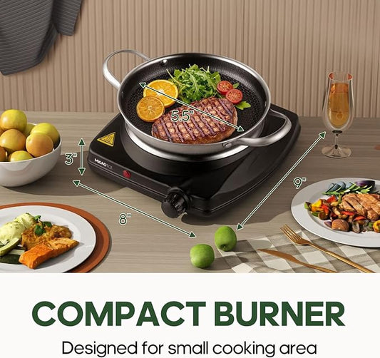 Single Burner Hot Plate Electric, 1000 Watts Electric Burner with 5.5" Coiled Element, Adjustable Temperature, for Dorm, Office, Home, Camp, Compatible for All Cookwares