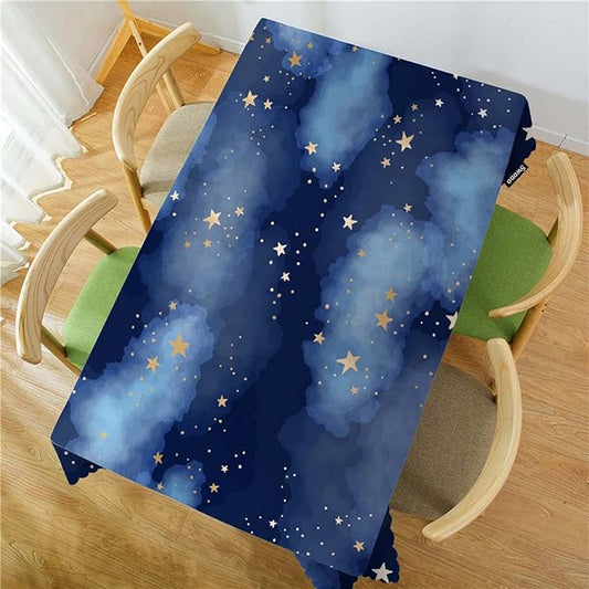 Swono Decorative Rectangle Table Cloth Stars Galaxy, Blue Cosmos Sky Galaxy Universe Space Polyester Tablecloth Kitchen Table Cover for Dining BBQ Picnic Coffee Table 50x72, 4-6 Seats