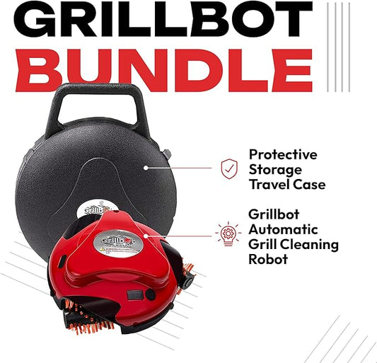 Grillbot Automatic Grill Cleaning Robot with Nylon Brushes, Electric BBQ Cleaner Brush with Motorized Power, Cordless Rechargeable Grill Scrubber for Outdoor Grills (Red and Case)