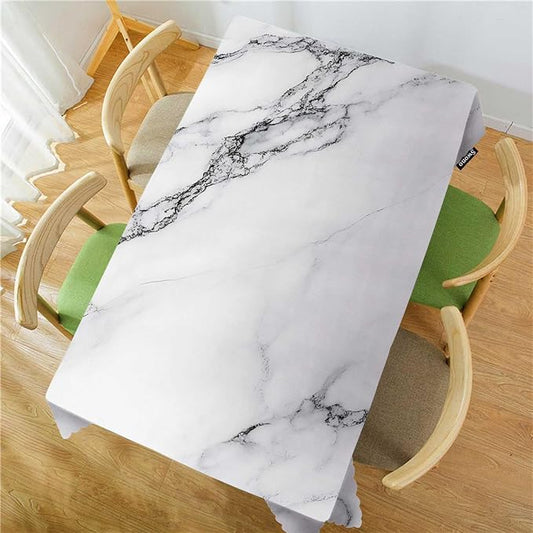 Swono Marble Table Cloth Rectangle Tables Abstract White Gray Marble Texture Kitchen Table Cover Oblong 52"X70" Tablecloth for Dining Table Buffet Parties Patio and Camping
