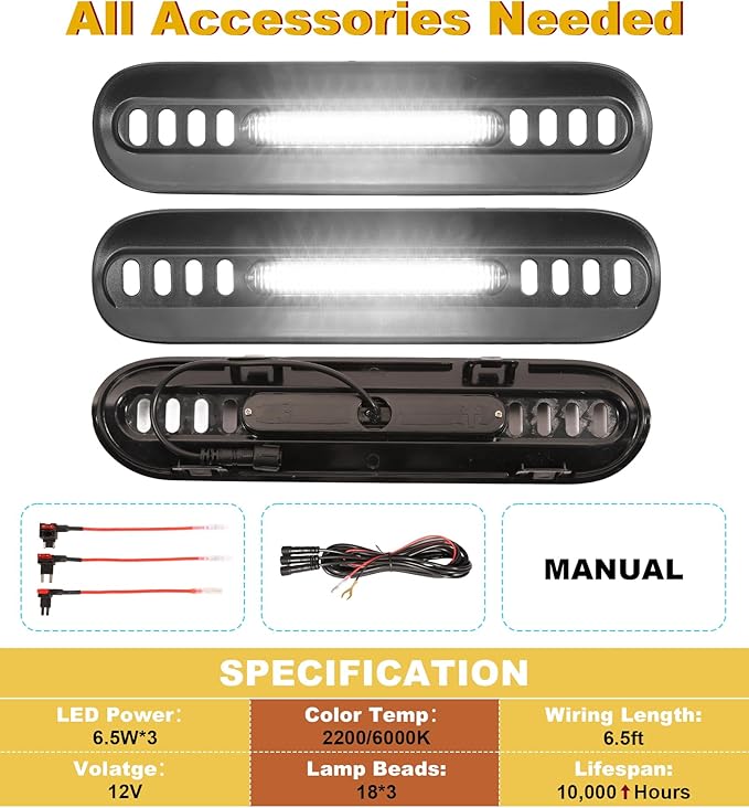 Front Bumper Grill Lights for Ford Bronco 2021-2024 LED Marker Head Light Bar Lamps DRL Insert Accessories, Only Fits Big Bend & Outer Bank 2/4 Door (White)