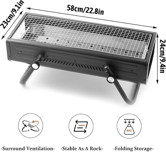Portable Charcoal BBQ Grill with Foldable Legs Easy to Clean Iron Design Removable Charcoal Tray Ideal for 4 7 People Perfect for Outdoor Cooking (White)