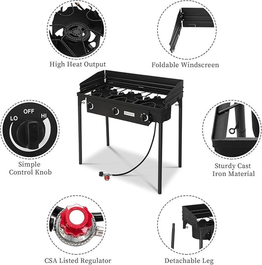 ROVSUN 2/3 Burner Outdoor Propane Gas Stove High Pressure Stand Cooker for Backyard Cooking Camping Home Brewing Canning Turkey Frying