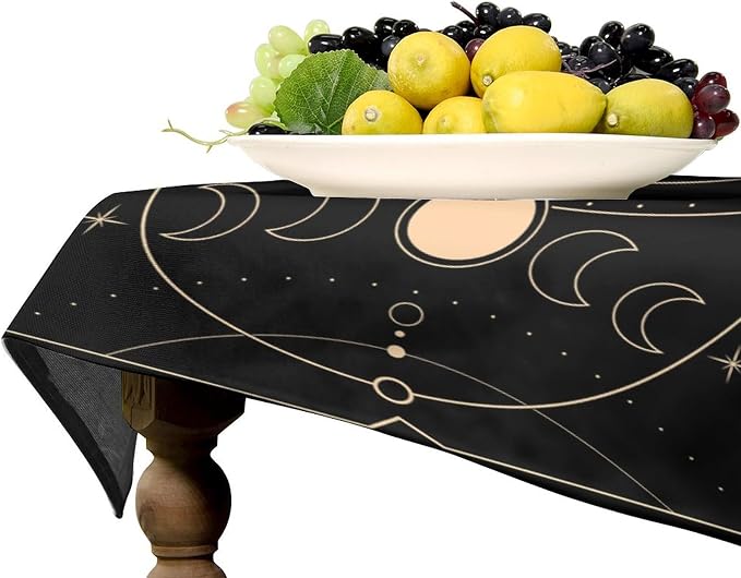 Vintage Tarot Moon Sun Tablecloth Moon Phase Star Galaxy Space Esoteric Astrology Table Cloth Water Resistant Wipeable Table Cover for Farmhouse Picnic Party Holiday Kitchen Dinner Table 55"x55"