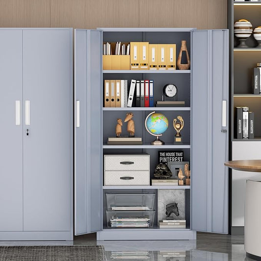 Incbruce 72โ Metal Storage Cabinet, Locking Steel Storage Cabinet with 2 Doors and 4 Adjustable Shelves, Tall Lockable Tool for Garage, Home, Office (Cement Grey)