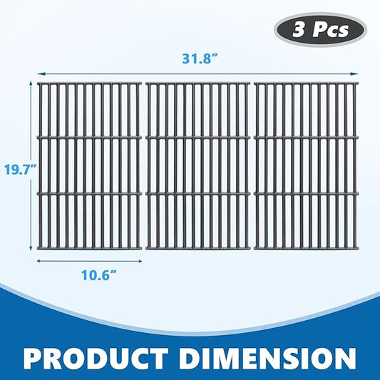 SafBbcue 19.7" Grill Grates for Char-Griller 1733 2735 Smokin' Champ Charcoal Grill Replacement Parts Chargriller 1624 1722 Replacement Parts Cast Iron Grates 3-Pack