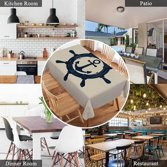Swono Rudder Table Cover Vintage Marine Ship Wheel Sailing Anchor Ocean 50x72 Inch Table Cloth for Rectangle Tables Buffet Parties Coffee BBQ and Dinning Tablecloth