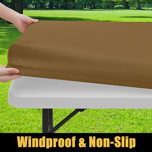 Smiry Rectangle Picnic Table Cloth, Waterproof Elastic Fitted Tablecloths for 4 Foot Tables, Washable Polyester Table Cover for Camping, Indoor and Outdoor (Brown, 30"x48")