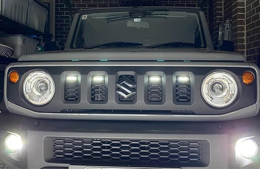 Front Grille Light White/Amber Center Grille Lights Decorative Lights Compatible with Suzuki Jimny JB64 JB74 2019 2020 2021 2022 2023