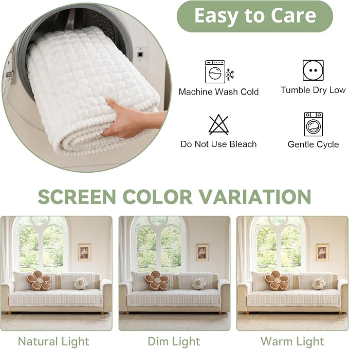 OstepDecor Couch Cover for Dogs, Washable Non Slip Sofa Cover for Pets | Soft Couch Covers for Sofa, Loveseat and Sectional, Furniture Protector Against Pet Hair & Dirt (20" x 24", Off White)