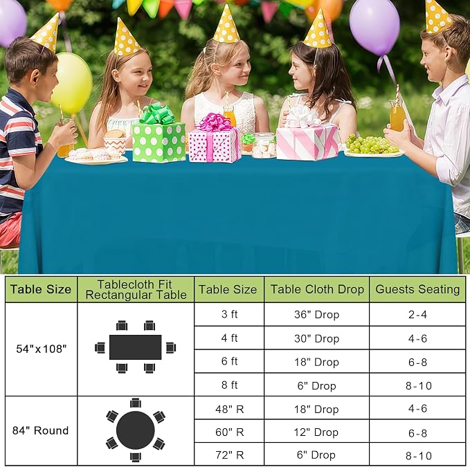 Smiry Disposable Table Cloth 3 Pack, 54 x 108 Inch Waterproof Plastic Tablecloth, Decorative Rectangle Table Covers for Party, Birthday, Picnic, Aqua