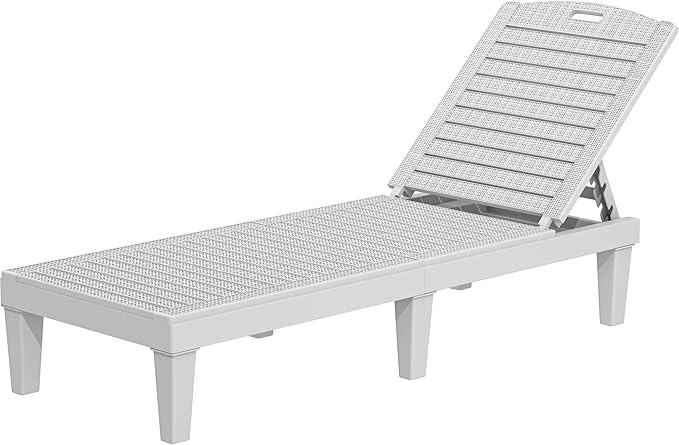 YITAHOME Outdoor Chaise Lounge Chair, Plastic Pool Chaise Lounge with 5-Position Backrest, Easy Assembly & Waterproof for Patio & Poolside, Set of 2, Grayish-White