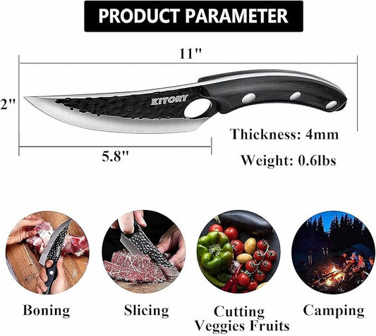 Hand-Forged Viking Boning Knife - 5.8" High Carbon Steel Butcher Knife with Ergonomic Wood Handle - Perfect for Meat Cutting, BBQ, Camping & Outdoor Cooking - Unique Gift for Chefs & Grill Masters