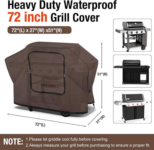 Exclusive Foldable 72 inch Grill Cover, 600D Heavy Duty Large Outdoor BBQ Cover for 6 Burners Grill Weber Nexgrill CharBroil Monument, Coffee