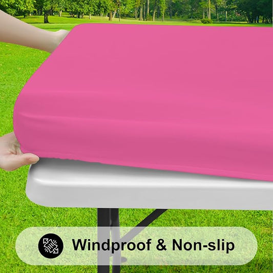 Smiry Rectangle Tablecloth, Elastic Fitted Flannel Backed Vinyl Tablecloths for 5ft Folding Tables, Waterproof Wipeable Table Covers for Indoor, Outdoor, Camping and Picnic (Rose Pink, 30"x60")