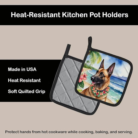 Caroline's Treasures Belgian Malinois Luau Pair of Pot Holders Kitchen Heat Resistant Pot Holders Sets Oven Hot Pads for Cooking Baking BBQ, 7 1/2 x 7 1/2