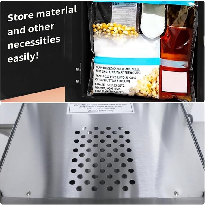 Popcorn Machine with Cart, Popcorn Popper with 8 Oz Kettle Makes Up to 32 Cups, Nostalgia Professional Cart with Warming Deck and Old Maids Drawer, Movie Night Supplies for Home, Black