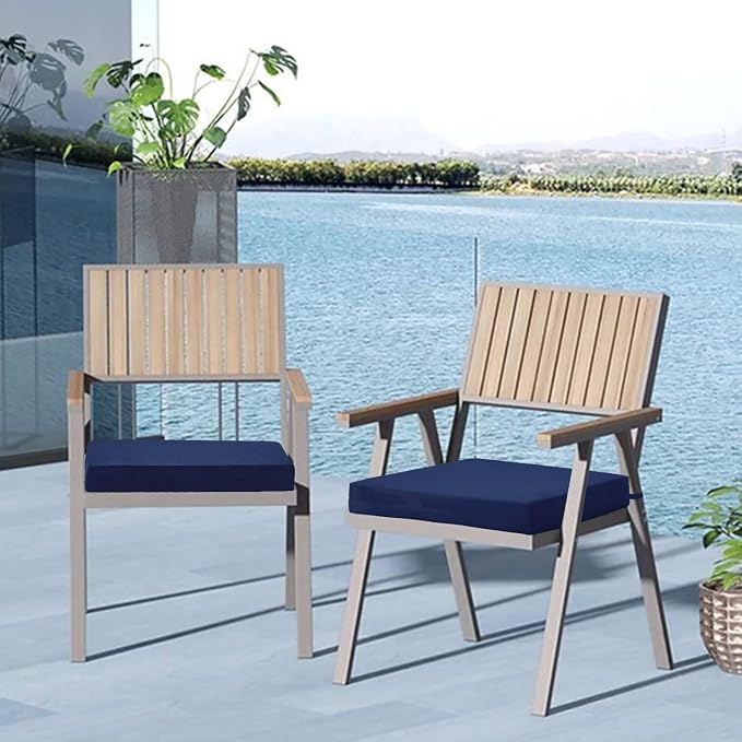 Cozyide Outdoor Chair Cushions, Waterproof Patio Seat Cushions with Adjustable Straps, Square Corner Patio Chair Cushions for Garden, Navy, 18.5x16x3 Inch (Pack of 4)