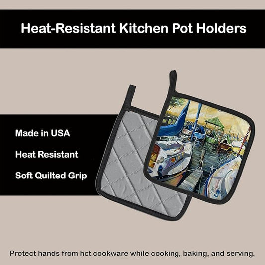 Caroline's Treasures JMK1231PTHD Seven Boats Sailboats Pair of Pot Holders Kitchen Heat Resistant Pot Holders Sets Oven Hot Pads for Cooking Baking BBQ, 7 1/2 x 7 1/2