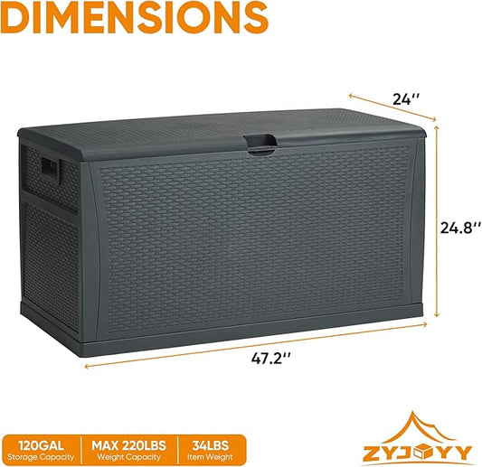 ZYJOYY 100 Gallon Resin Deck Box Waterproof Outdoor Storage Box and Patio Furniture Side Table for Pool Accessories, Gardening Tools, Outdoor Indoor Cushions, Lockable, UV Resistant
