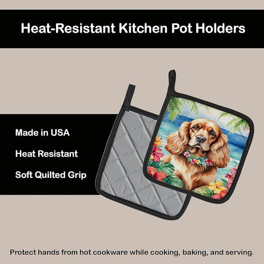 Caroline's Treasures Cocker Spaniel Luau Pair of Pot Holders Kitchen Heat Resistant Pot Holders Sets Oven Hot Pads for Cooking Baking BBQ, 7 1/2 x 7 1/2