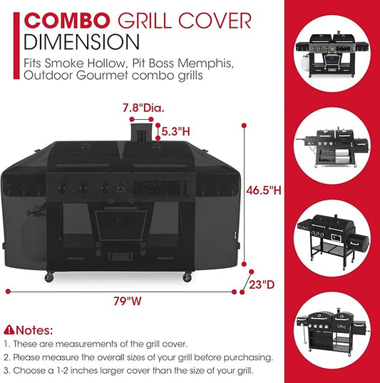 Unicook 79 Inch Grill Cover, Compatible with Smoke Hollow, Pit Boss, Heavy Duty Waterproof Gas Charcoal Combo Grill Cover with Sealed Seam, Fade Resistant BBQ Cover, Compared to Smoke Hollow GC7000