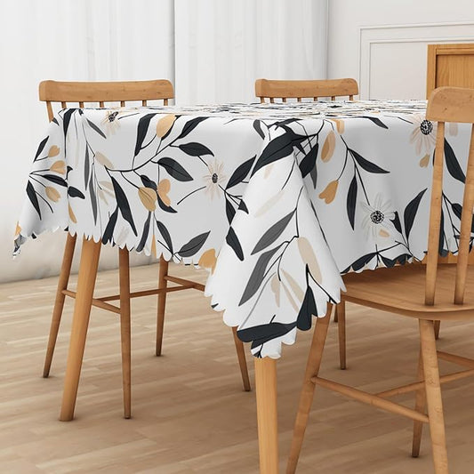 Floral Rectangular Tablecloth Black and Yellow Leaves Flowers Table Cloth Perfect for Spring Home Decor 60x84 Inch Botanical Waterproof Resistant Table Cover for Kitchen Dining Room