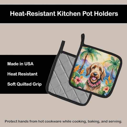 Caroline's Treasures Otterhound Luau Pair of Pot Holders Kitchen Heat Resistant Pot Holders Sets Oven Hot Pads for Cooking Baking BBQ, 7 1/2 x 7 1/2