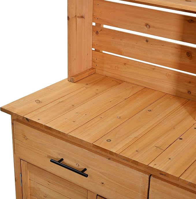 Outdoor Grill Cart with Storage Cabinet, Wood Outdoor Kitchen Island Prep Cart Grill Station for Food Prep and BBQ, Natural