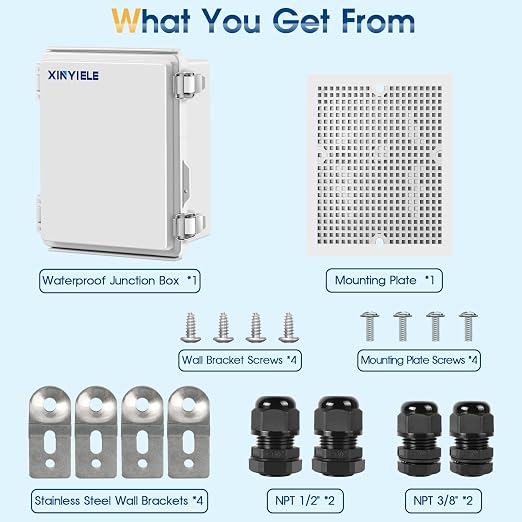 Waterproof Outdoor Project ABS Plastic Junction Box IP67 Weatherproof Dustproof Enclosure with Hinged Cover, Mounting Plate,Wall Brackets for Power Project (8.7"X6.7"X4.5")