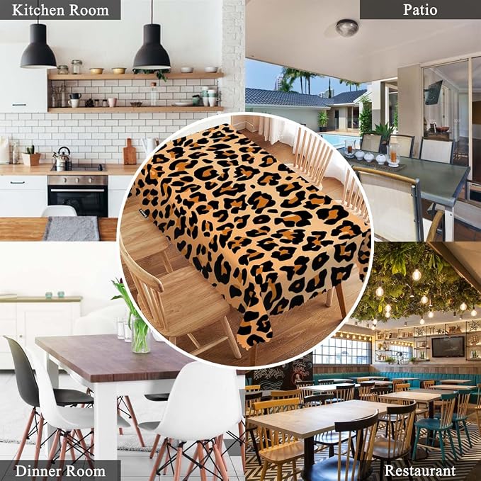 Swono Leopard Table Cloth Rectangle Animal Cheetah Skin Orange Black 52"X70" Tablecloth for Dining Table Buffet Parties Patio and Camping