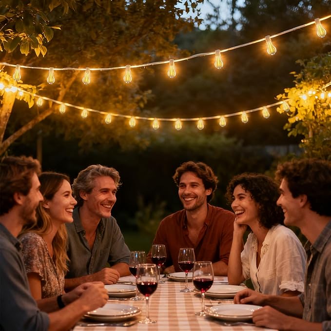 Outdoor String Lights 75FT LED Patio Lights 53 Plastic Edison Bulbs (3 Spare) with Remote Waterproof Patio Lights, Dimmable Outside Hanging Light Connectable for Porch Backyard, White
