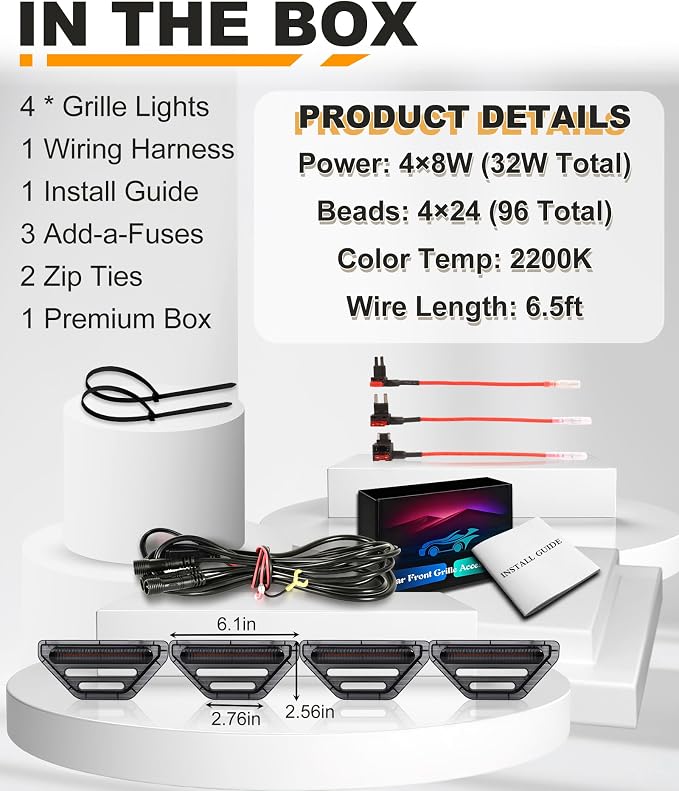 LED Grill Lights for Ford F150 2024-2026 Accessories Tremor Only, Amber | Direct-Snap F150 Front Grille Marker Lights, OEM-Style Fit, IP68 Waterproof, Raptor-Style Front-End Upgrade, Off-Road Ready