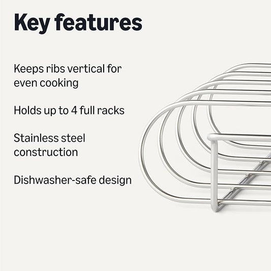 Amazon Basics Stainless Steel Rib Rack for Smoking and Grilling, Holds up to 4 Full Racks, Dishwasher-Safe BBQ Accessory, Silver, 1-Pack