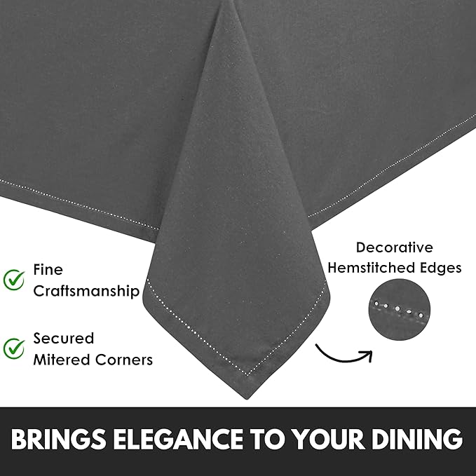 Table Cloth 100% Cotton 60"x84" Decorative Tablecover Washable Rectangle Tablecloths for Gifts, Dining, Buffet Parties & Wedding Use - Grey