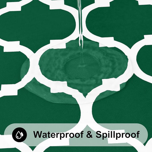 Smiry Round Plastic Table Cloth, Waterproof Vinyl Tablecloth with Flannel Backing for Round Tables, Wipeable & Spillproof for Dining, Camping, Indoor and Outdoor (60" Round, Emerald Green)