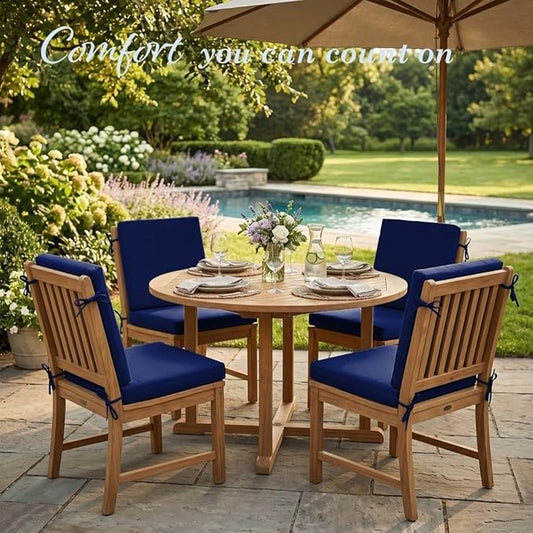 California Umbrella Outdoor Dining Chair, Set of 4 Patio Seat Cushions, 20 x 40 Inch, Premium Outdoor Memory Foam, Fade Resistant, Sunbrella Fabric, Fabric Ties, True Blue