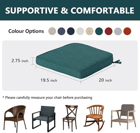 Goodgoods 19.5 x 20 Outdoor Chair Cushions Set of 4, Fade-Resistant & Water-Resistant Patio Seat Cushion Pads with Ties, 30D High-Resilience Foam for Dining Room Kitchen Chairs, Malachite