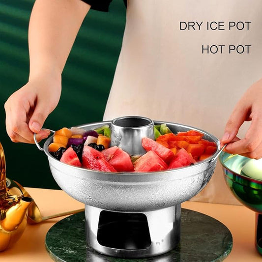 Stainless Steel Charcoal Hot Pot, 9.1" Round Dry Ice Pot for Milk Tea Desserts, Traditional Chinese Copper Style Noodle Pot for Camping Office Hotel, Portable Soup Cooker